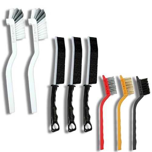 Betanull Grout Brush, Crevice Cleaning Brush Set, Stiff Bristle Scrub Brush | Ideal for bathroom cleaning supplies, tile, shower corners and small spaces. Nylon brushes for cleaning grout effectively