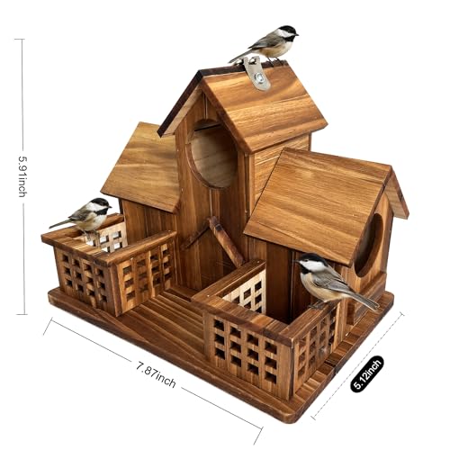 Wooden Bird House for Outside, Rustic Weatherproof Birdhouse for Bluebird Wren Chickadee, Garden Yard Decorative Nesting Box
