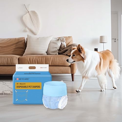 Honeycare Female Dog Diapers, Disposable Diapers for Female Dog with Stretchy Waist, Dog Pull-Ups for Easy wear, Dogs in Heat Period Super Absorbent Leak-Proof Doggie Diapers, Size Large, 30 Count - size: Large