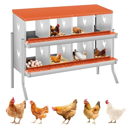Garvee Chicken Nesting Box, 8 Compartments Nesting Box for Chickens, Galvanized Steel Chicken Laying Box for Easy Egg Collection, Wall Mounting - color: Orange | 8 Compartments+legs