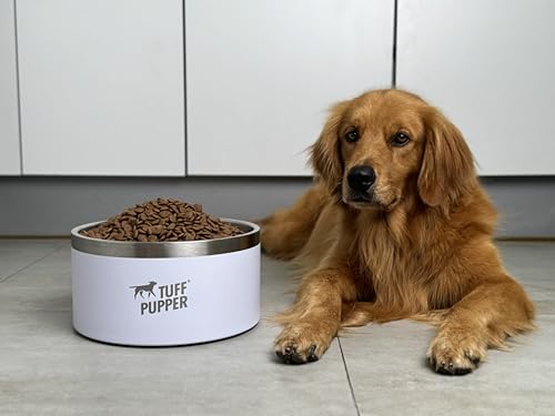 Tuff Pupper Heavy Duty Insulated Dog Bowl | Double Wall Stainless Steel Dog Food Dish | Non-Slip Spill Proof Dishwasher Safe Cat Bowl | Water Dish for Feeding Large Medium Small Pets (188oz, White) - color: Snow White, size: 188oz