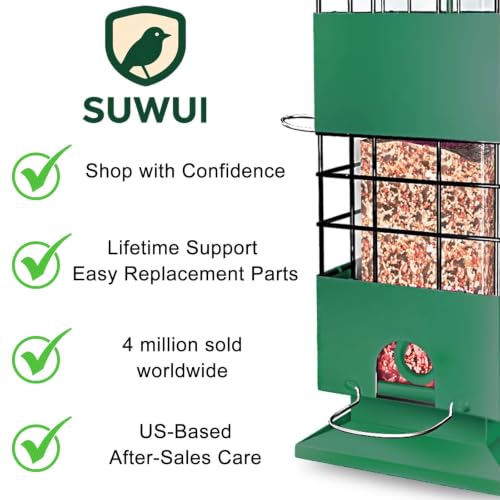 Squirrel Proof Bird Feeder, 3.5Lbs Metal Wild Bird Feeders Anti Squirrel with 4 Feeding Ports for Garden Bird Feeding Station Outdoors Hanging, Pigeon Resistant, Easy to Clean & Refill (Green) - color: Green