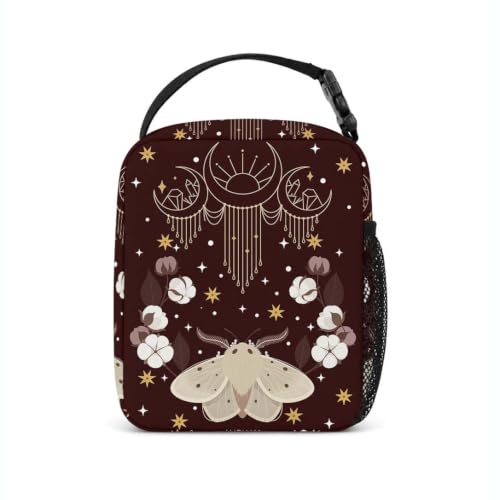 Lunch Box Insulated Lunch Bag for Girls Boys Kids Teen,Stars Moon Moth | Reusable Lunchbox, Cooler Tote Bag, Mesh Side Pocket, Easy to Clean, Waterproof Leak-Proof Lining for School Office Picnic - color: Stars Moon Moth