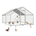 Large Metal Chicken Coop Run with Roosting Perch | Spire roof chicken run with waterproof UV-resistant cover, 10' W x 13.2' L x 6.4' H outdoor cage - size: 158.4"L x 121.0"W x 76.8"H