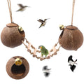 Briwooody Coconut Shell Bird Nest House Breeding Bed Nestingand Anti-pecking Bite with Natural Coir Fiber Bird Nest Toy Bell for Parrot Budgie Parakeet Cockatiel Conure Lovebird Canary Finch (Stylish) - style: Stylish