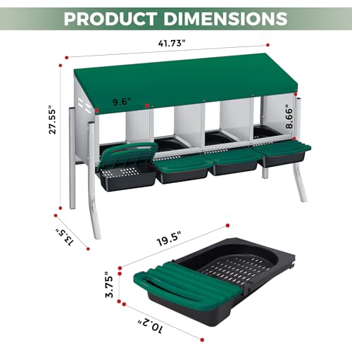 Chicken Nesting Boxes with Cleanable Pull-Out Trays, 4-Hole Wall Mount Roll Away Nest for Easy Cleaning & Egg Collection - size: 4 holes with legs