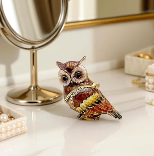 Luxury Owl Brid Hinged Trinket Box with Crystals Collectible Animal Jewelry Box for Rings Earrings,Owl Figurine Home Decor Gifts for Women | enameled,ring earring organizers stroage,bird figurine decor for women - color: B-owl