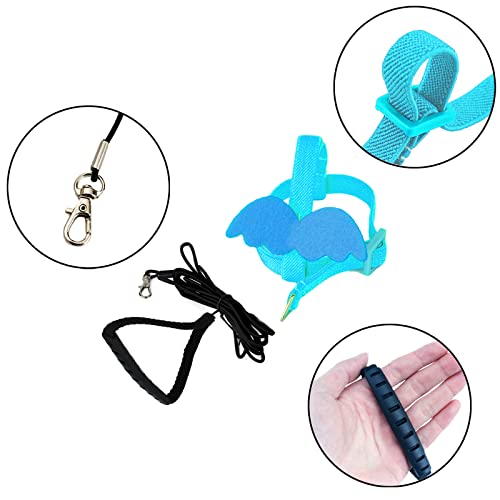 Dnoifne Pet Parrot Bird Harness and Leash, Adjustable Training Design Anti-Bite, Bird Nylon Rope with Cute Wing for Parrots, Suitable for Scarlet, Keck, Mini Macaw and Same Size Birds (Light Blue) - color: light blue