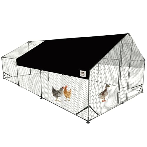 Chicken Runs for Yard with Cover, Metal Chicken Coop, Upgraded Anti-UV 180g/㎡ PE Cloth & 1.1mm Thickened PVC-Coated Hexagonal Chicken Wire Mesh & More Galvanized Steel Standpipes,19.7×9.8×6.4FT - size: 236.0"L x 118.0"W x 77.0"H