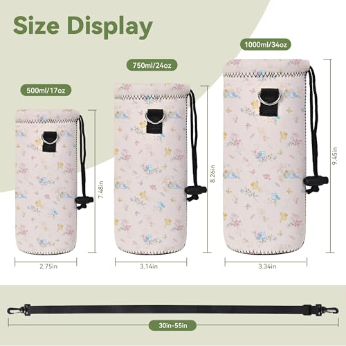 Neoprene 500ML/750ML/1000ML Water Bottle Bag Carrier, Portable Insulated Bottle Sling Holder Case Pouch with Adjustable Shoulder Strap for Men Women Walking Hiking Running - color: Birds, size: 1000ML