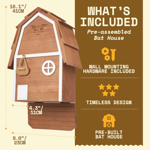 Bat Barn Junior - 2 Chamber, Brown Cedar, Up to 50 Bats | Compact cedar bat barn holds 50+ bats, barn-inspired with built-in vents and preassembled wall-mount kit. - style: 2 Chamber Big Bat Barn Brown Jr. (Up to 50 Bats)