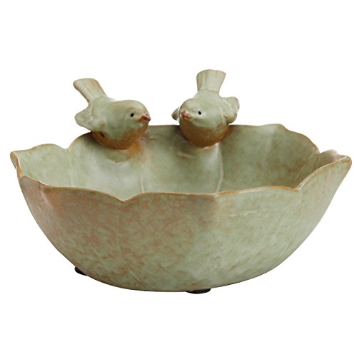 MyGift Green Ceramic 2 Bird Decorative Serving Bowl, Jewelry & Candy Tray | Charming green ceramic bowl features two decorative birds, perfect for serving treats or organizing jewelry and candy - color: Green