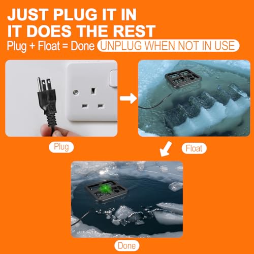 Aobiono Upgraded Pond Heater De-Icer with Light Indicator, Automatic Thermostatic Control 48°F On / 95°F Off, Keeps Ice Hole for Fish Koi Ponds, Stock Tanks, Bird Baths, 12 ft Cord (500W)