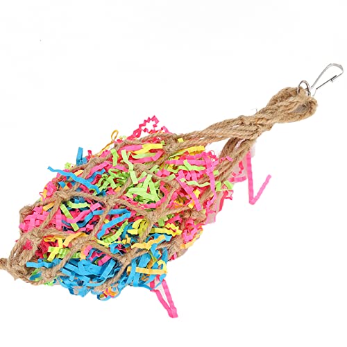 Parrots Shredded Paper Mesh Bag, Colourful Paper Mesh Bag for Parrots, Non Toxic Hanging Chewing Toy with Hook for Bird Cage, Bird Toys Bird Cage Accessories