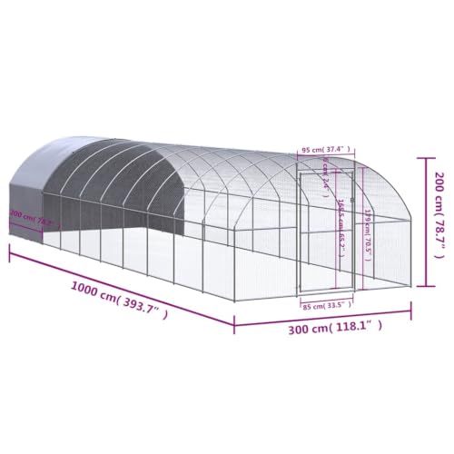 Walk-in Metal Chicken Coop, 9.8 x 9.8 x 6.6 FT Large Outdoor Poultry Cage and Run Pen with Protective Shade Cover, Galvanized Steel Hen House for Backyard Garden - color: Silver-J
