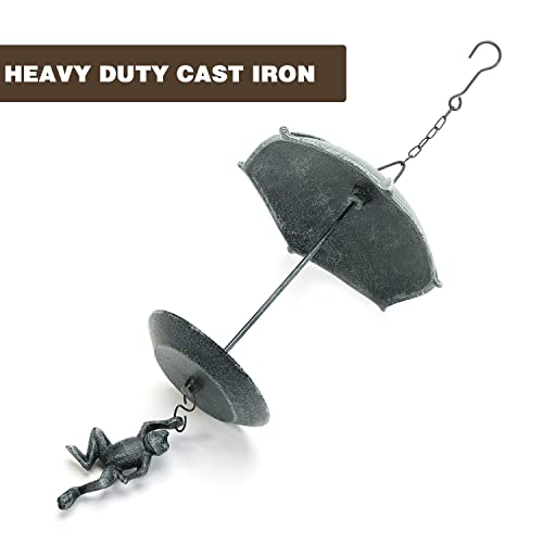 Sungmor Cast Iron Hanging Bird Feeder, Vintage Green Frog Skydiving Design | Waterproof Cast Iron Bird Bath, An Excellent Addition to Any Garden Decor