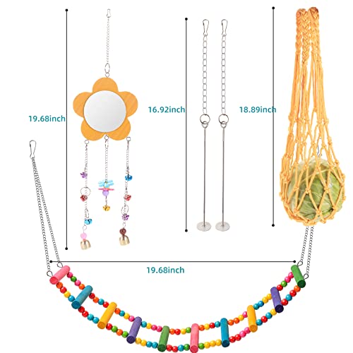 Chicken Toys for Coop 7PCS, KAKUNM Chicken Xylophone, Swing Set, Mirror Toy, Flexible Ladder, Vegetable String Bag and Hanging Feeder - color: 7PCS