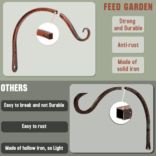 2 Pack 8 Inch Hanging Plant Bracket Wall Hooks Decorative Plant Hangers for Outdoor Hanging Bird Feeders, Wind Chimes, Plant Baskets, Antique Bronze - color: Antique Bronze, size: 8 Inch