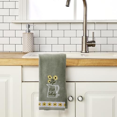 SKL Home Enjoy 100% Cotton 2pc Hand Towel Set, Embroidered & Decorative for Bath/Kitchen/Bar & Gift, Gray - color: Enjoy