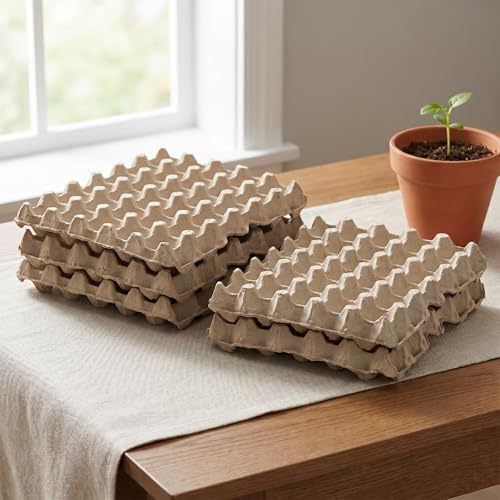 IMIKEYA 30-Egg Carton Flats, 5 Pack, Natural Pulp Storage Trays | Stackable Paper Egg Holders for Chicken Farms, Homesteads, Egg Collecting, Kitchen and Refrigerator Organization