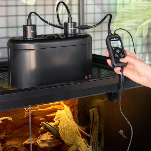 REPTI ZOO Reptile Light Fixture with Thermostat and Timer, Dual Deep Dome Fixture with PID Reptile Dimming Thermostat Switching Thermostat Heat Lamp Temperature Controller and Timing Function