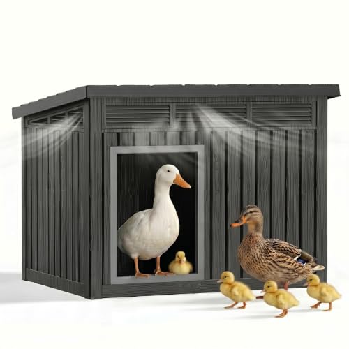 Duck Coop with Hydraulic Air Rod, Resin Duck House, Black | Chicken Coop with Elevated Floor and Air Vents, Weatherproof Openable Roof, For Chicken, Ducks, Rabbits - color: Classic Black, size: 32.2"L x 25.1"W x 24.1"H