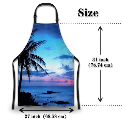 Kitchen Aprons for Men Hawaii Beach Blue Sunset Apron for Women for Cooking Restaurant BBQ Painting Crafting Gardening 27” (W) x 31” (H), Waterproof Apron - color: Hawaii Beach Sunset