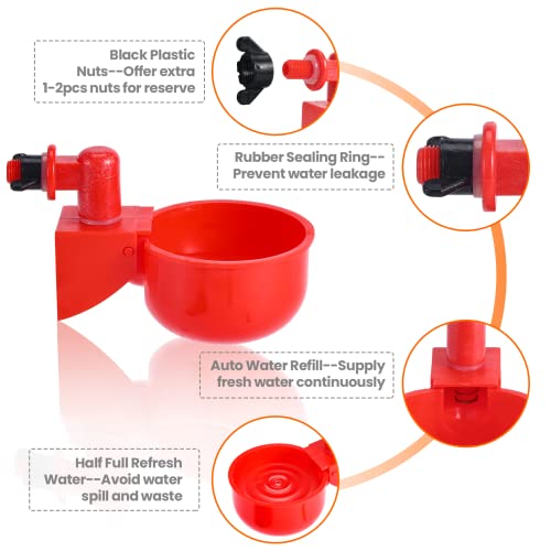 Chicken Water Cups,DIY Automatic Chicken Waterer for Poultry-24 Pack | Chicken Water Feeder,Gravity Filling Poultry Waterer with Hole Saw for Buckets Boxes Troughs