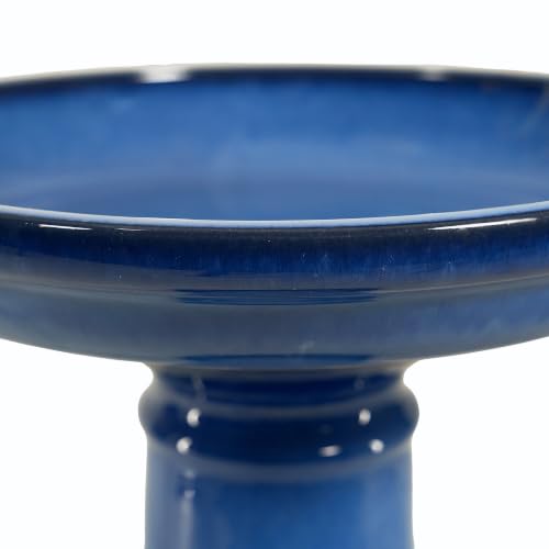 Smart Solar Aviatra Outdoor Ceramic Birdbath with Pedestal Stand and Glossy Finish, Elegant Traditional Birdbath for Garden, Blue - style: Aviatra