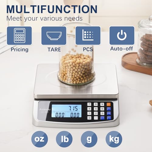 Atogou 110lb Food Scale, Commercial Kitchen Scale with Price Computing | Plug-in Usable, 0.05oz/1g Increment, 304 Stainless Steel, for Cooking, Vegetables, Farm, Industry, Counting. LC300 Silver - style: Silver 110lb/50kg