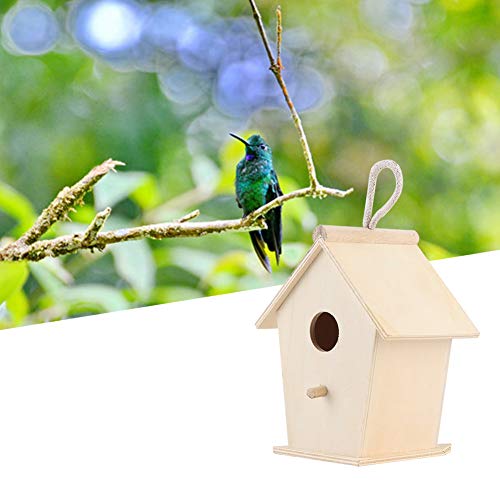 Bird House for Outside,Wooden Bird Houses,Unfinished Hanging Birdhouse,Garden Patio Decorative Nest Box Bird House,for Wrens, Swallows, Finches, Chickadee