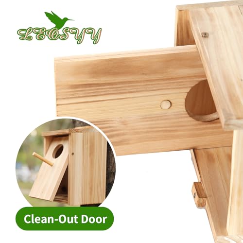 LEOSYY2 Pack Bird Houses for Outside with Clean-Out Door,Bird House Outdoor | Solid wood outdoor nesting boxes for small wild birds, backyard birdwatching, tree or fence mounting