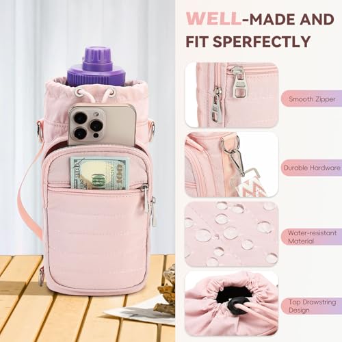 Water Bottle Carrier bag with Strap Phone Pocket for Walking, Hiking, Cycling - color: 5-Pink, size: 32oz-40oz