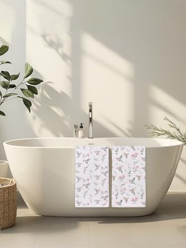 Spring Floral Hummingbird Kitchen Towels Set of 2- Farmhouse Botanical Bird Hand Towels for Bathroom Kitchen, Cottagecore Pink Flower Decorative Dish Tea Towel Dishcloth613 - color: Hcolor003