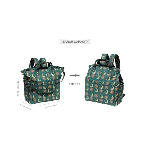 Diaper Tote Bag Totepack Backpack Crossbody Bag 3 in 1 for Women Laptop Backpack Multifunctional with Insulated Pockets - color: Corduroy Dark Green Moon