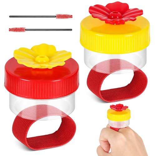 Handheld Hummingbird Feeders with Cleaning Brush, 2-Pack, Mini Hand Feeder | Mini Flower Hand Held Hummingbird Feeder Ring for Window Outdoor Wild Perch Feeding, Plastic Hummingbird Feeders