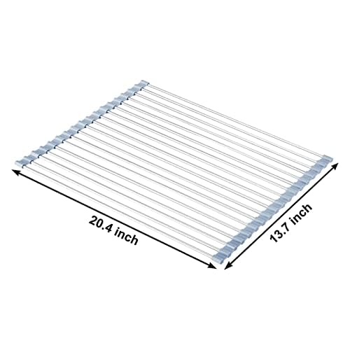 Over The Sink Dish Drying Rack, Roll Up Dish Drying Rack Kitchen Dish Rack Stainless Steel Sink Drying Rack, Foldable Dish Drainer, Gray (20.4''x13.7'') - size: 20.4''x13.7''