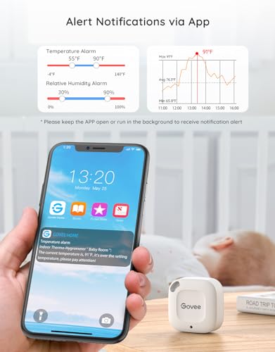 Govee Smart Bluetooth Thermometer Hygrometer, Mini Humidity Sensor 2 Pack | Monitor temp/humidity with alerts, 262ft range. Export 2-yr data, precision sensor, portable. For greenhouse & incubators