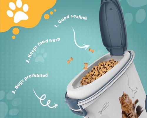DRATO Pet Food Storage Container with Wheels 30LB Capacity | Resin, Slow Feeder Bowl and Scoop, Easy to Move, Keep Food Fresh, For Dogs, Cats, Birds - color: Blue