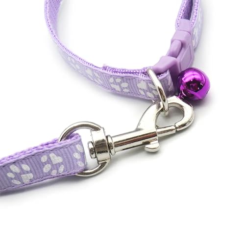 Puppy Dog Collar with Bell Leash Set, Cat Kitten Collars, Mint Green XXS,XS | Paw Print Reflective Dog Collar Leash Set with Bell, Basic Nylon Boy Girls Pet Collar Adjustable For XXS XS S Tiny Puppies - color: mint green