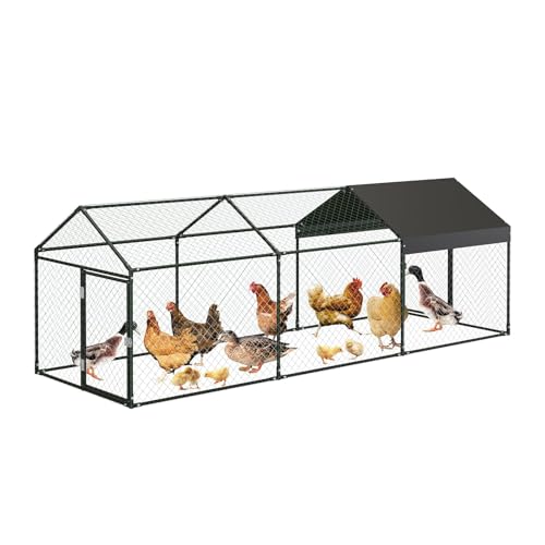 Garvee Metal Chicken Coop, Chicken Runs for Yard with Waterproof and Anti-UV Cover, 2 Door Portable Chicken Coop for Outdoor, Rabbit, Duck, Black, 120"×40"×40" - color: black, size: 120.0"L x 40.0"W x 40.0"H