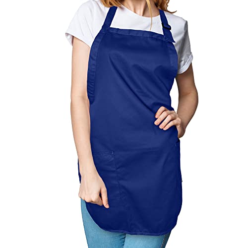 DALIX Apron Commercial Restaurant Home Bib Spun Poly Cotton Kitchen Aprons (2 Pockets) in Navy Blue - color: Navy Blue