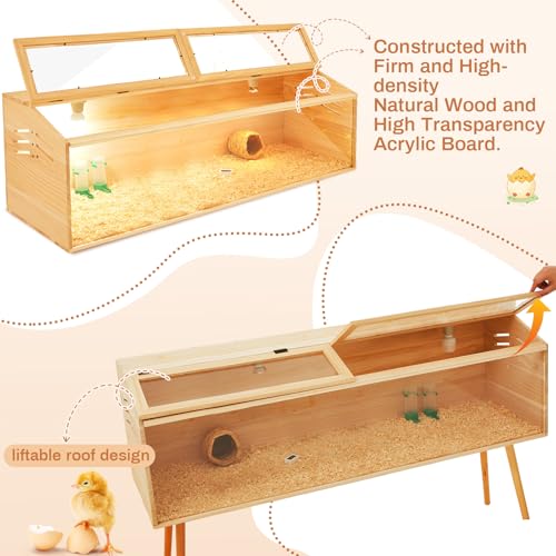 CroBlissful 47 x 16 x 16 in Brooder Box for Chicken Quails Stand Sliding Door, Bulb Set and Feeder, Indoor Chicks Coop Brooder Box Kit, for Ducks, Hamsters, Lizards, Mice, Rat(Table Legs, Wooden) - color: Wooden, size: 49.2"L x 17.7"W x 4.9"H, style: Tabl