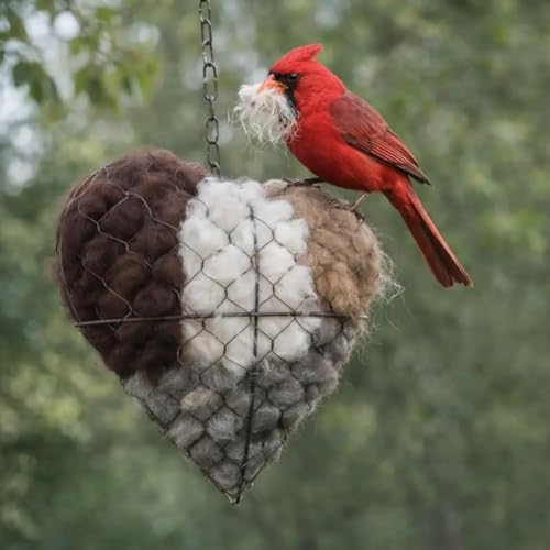 Handmade Fiber Bird Nesting Heart, Birds Nests Material Holder, Bird Nesting Material Includes Plush Fabric and 40g Cotton-Linen Blend Filling, Outside Gifts for Birds Lovers (3 Set) - color: 3 Set