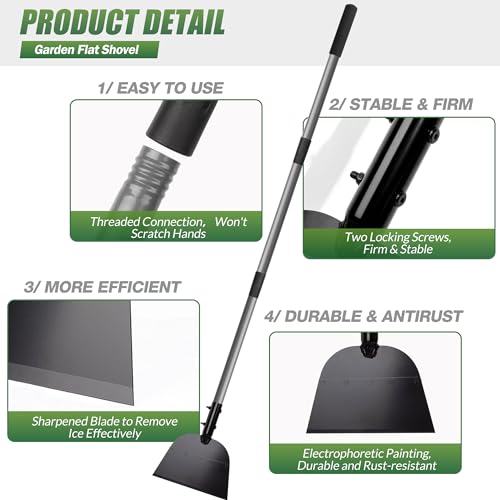 Walensee Floor Scraper, Long Handle Flat Shovel for Weeding and Lawn Edging | Wide Flat Blade Removes Weeds, Moss And Debris From Yards, Patios And Sidewalks, Also Scraping Light Ice And Snow In Winter.
