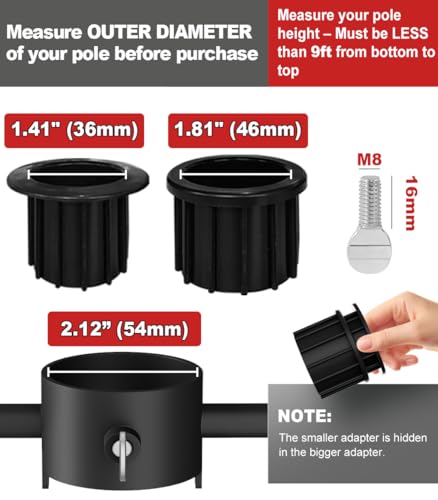 Pole Stabilizer Stand Applies to 1.41"/1.81”/2.12” Poles with 2 Adjustable Adapters, Outdoor Bird Feeder Pole Base, In-Ground Umbrella Stand Anchor Support, Black, 1 Pack - size: L-Upgraded