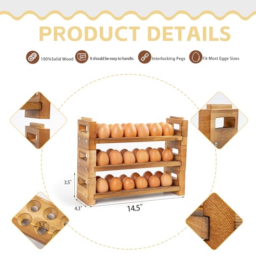 3-Tier Egg Holder Countertop, Egg Storage for Countertop Organizer | Holds 36 Eggs, Egg Storage Organizer, Fits Duck Eggs, Fits Turkey Eggs, Fits Chicken Eggs