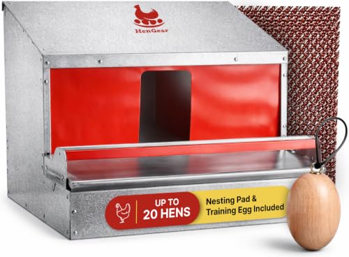 HenGear Nesting Boxes for Chickens, Roll Away Laying Boxes, Nest Box, Small | Nest Box with Rollout Egg Collection, Nesting Pads for Cleaner Eggs, Reversible Accessories, G90 Galvanized, Up to 20 Hens