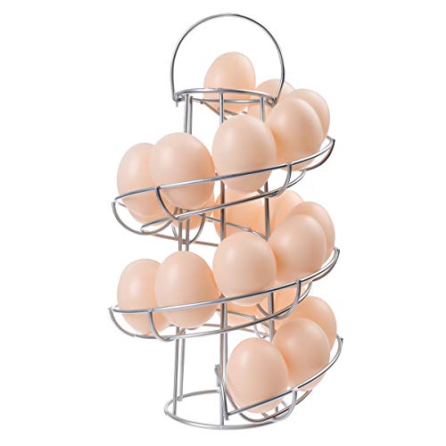 Egg Skelter Deluxe Modern Spiraling Dispenser Rack - Chrome Plated Freestanding Wire Chicken Egg Storage Organizer Display Holder Basket for Countertop Kitchen, Silver - color: Silver