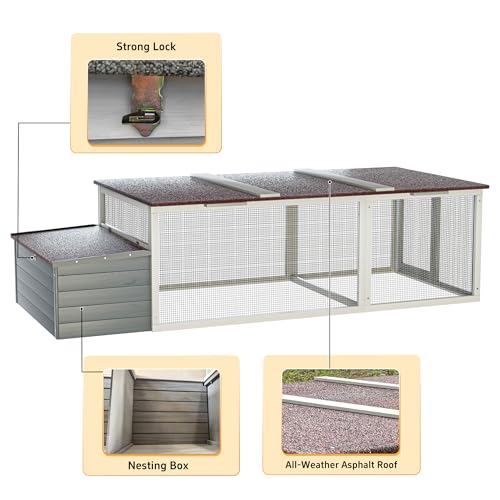 Large Chicken Coop Outdoor Wooden Chicken House with Run and Nesting Box, Walk-in Poultry Cage with Weatherproof Asphalt Roof, Secure Hen House Animal Cage for Backyard Farm Chickens Ducks Rabbits - color: color 3, size: 85.6"L x 38.6"W x 23.2"H